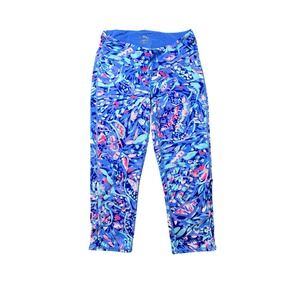 Lilly Pulitzer Luxletic Cropped Leggings Blue Pink  Keyhole Detail  Medium